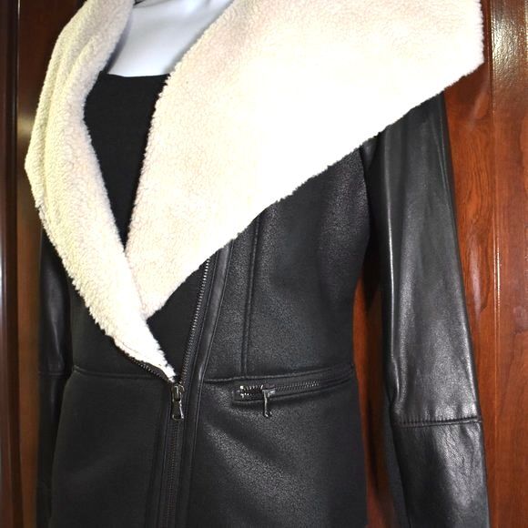 Ecru Anthropologie Suede Sherpa Lined jacket Size Small Black - Picture 5 of 14